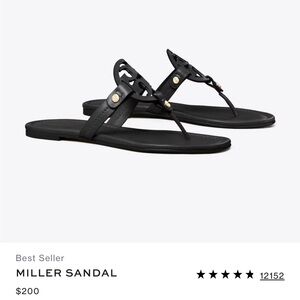 Tory Burch Miller Sandals Black Leather Size 7